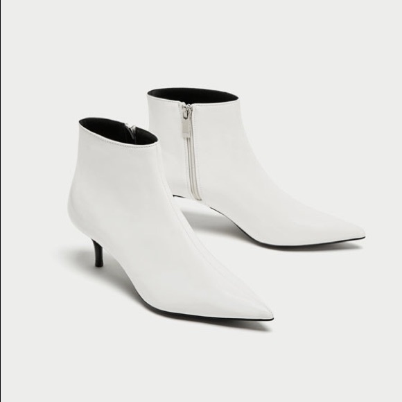 black leather kitten heel ankle boots